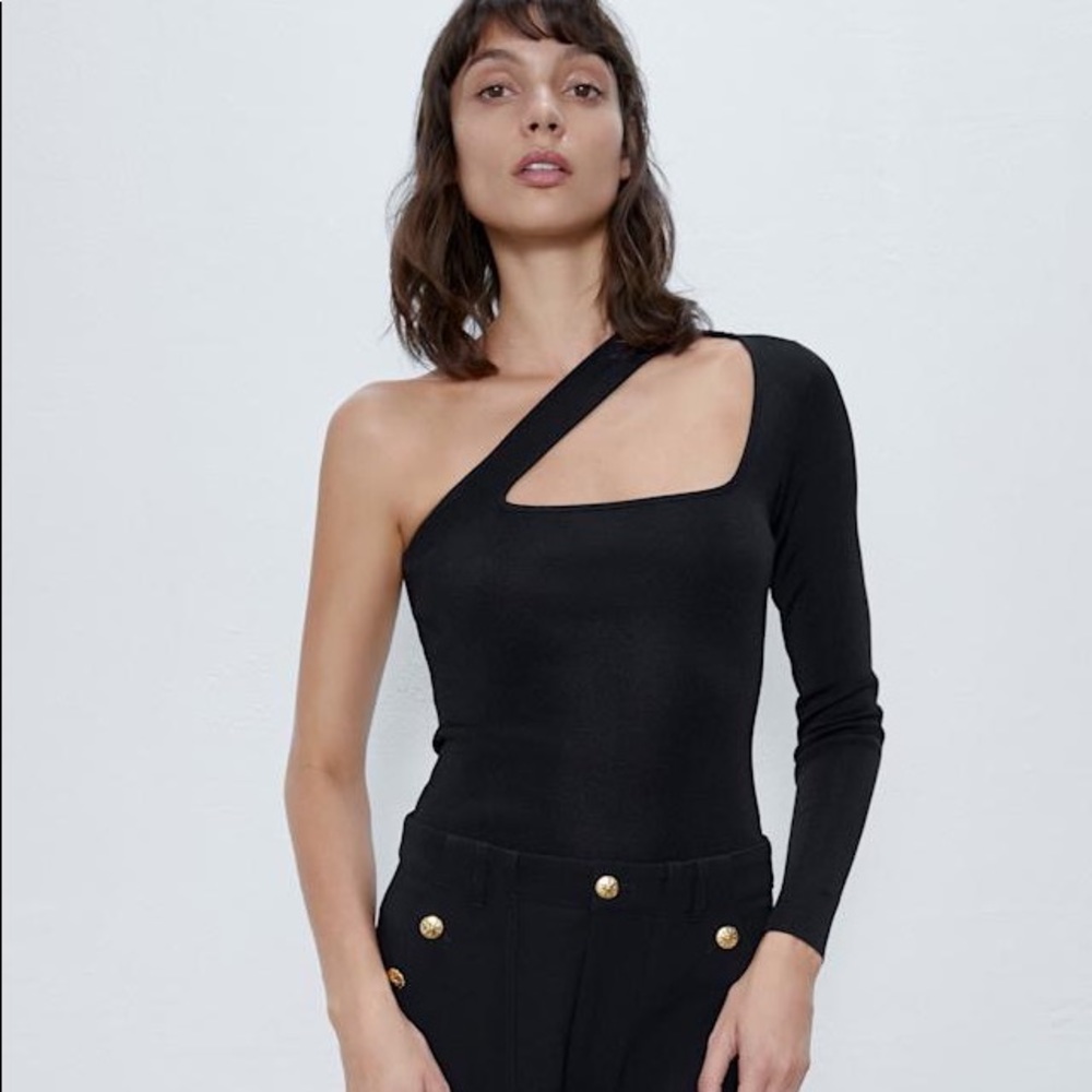 ZARA One Shoulder Cutout Bodysuit